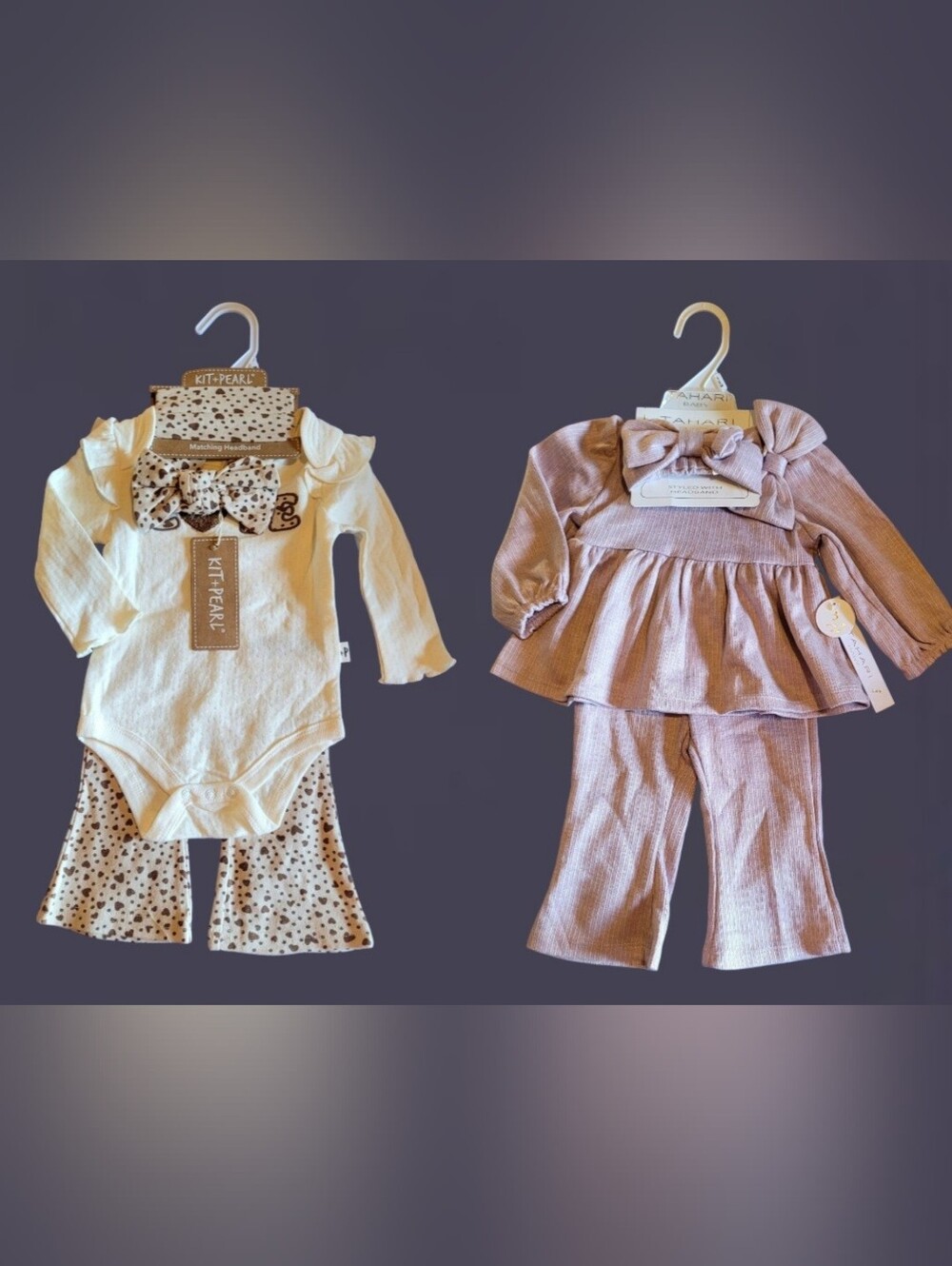 2 "NWT" GIRLS SZ. 3-6 MONTHS 3 PIECE OUTFITS ~ TAHARI BABY & KIT + PEARL